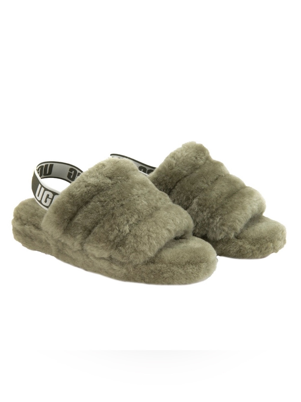 UGG Olive Green Fluff Yeah Slide Shearling Slingback size 8